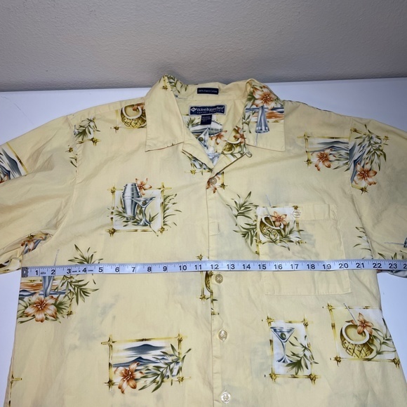 WEEKENDER MENS HAWAIIAN‎ Tropical Drinks Size Large Yellow Short Sleeve Shirt. - Picture 8 of 9